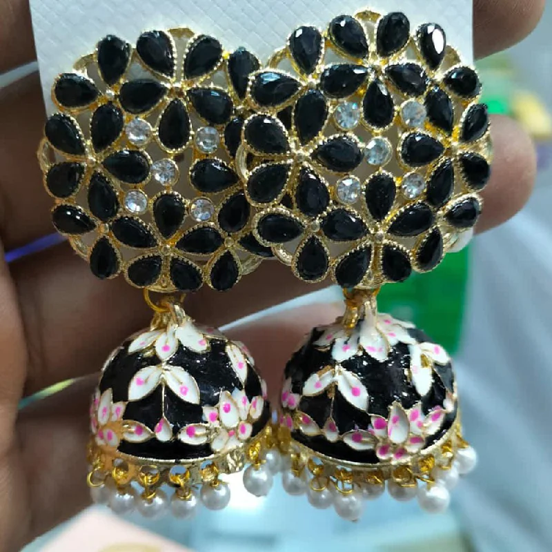 women elegant gold earrings -Manisha Jewellery Gold Plated Meenakari Jhumki Earrings