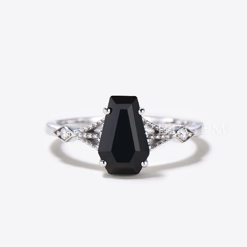 modern engagement rings -Limited Black Onyx Coffin Cut Ring Black Spinel Coffin Ring Vintage Engagement