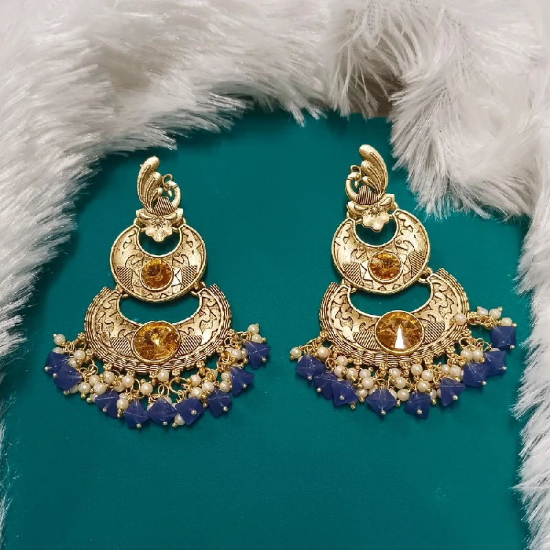 women retro earrings -Bhavi Crystal Stone Gold Plated Dangler Earrings