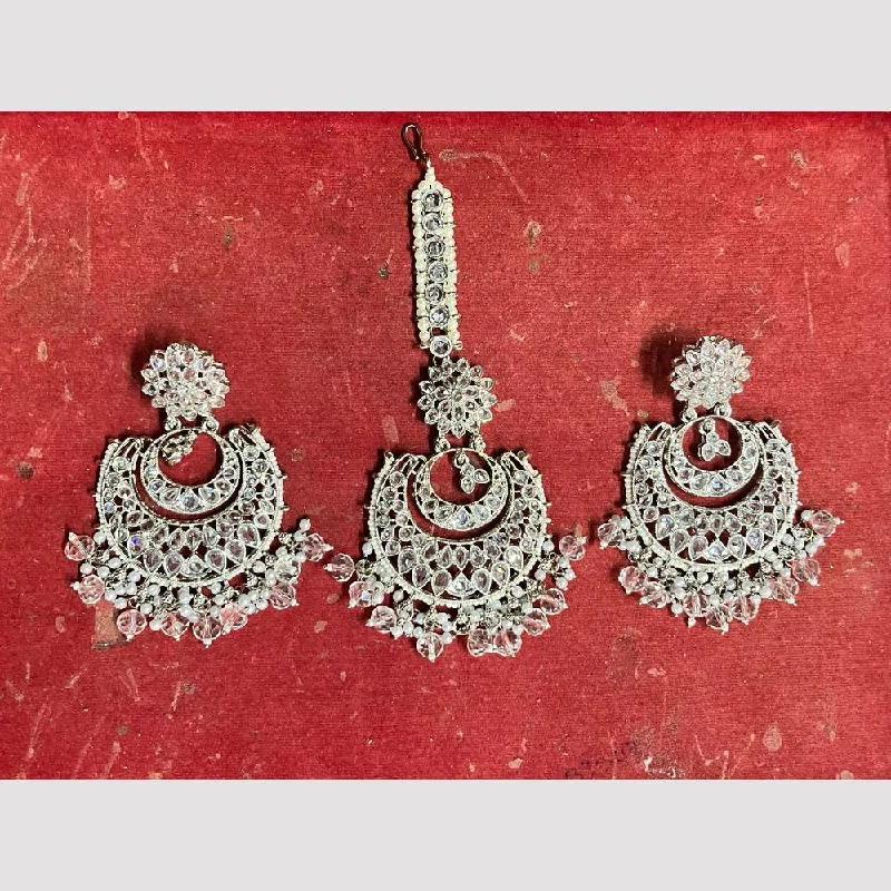 women modern earrings -Shree Chamunda Jewellers Silver Plated Crystal Stone Dangler With Maangtikka