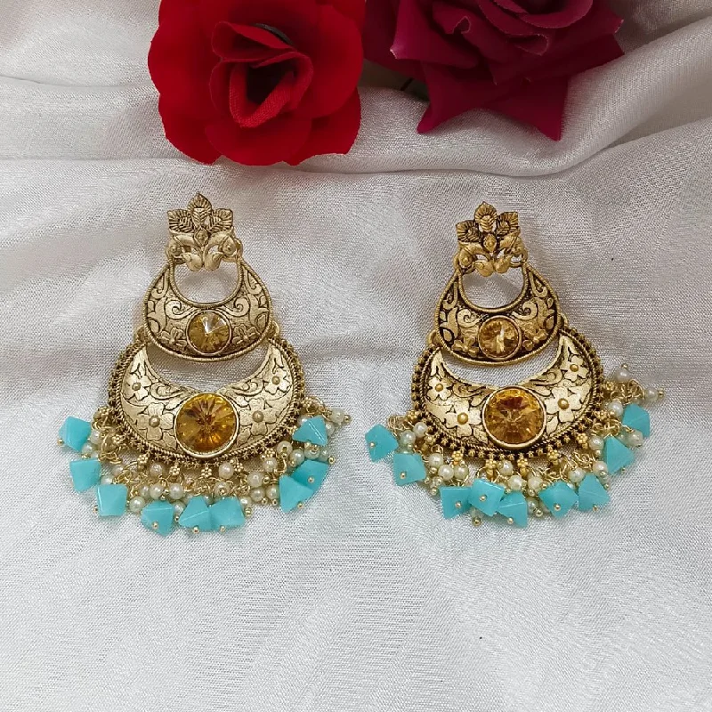 women butterfly earrings -Bhavi Crystal Stone Gold Plated Dangler Earrings