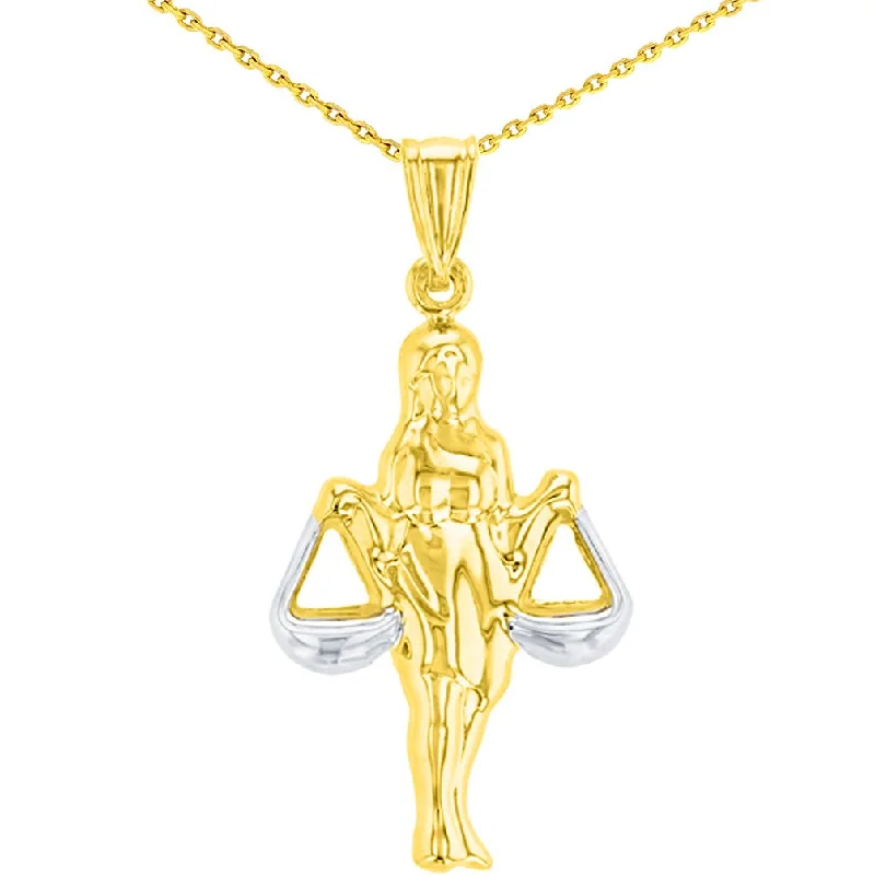 women wedding day necklaces -High Polish 14K Yellow Gold Libra Zodiac Sign Charm Holding Scale Pendant with Chain Necklace